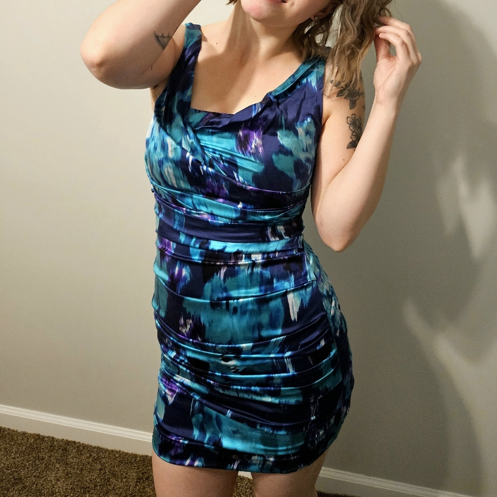 Express Tropical Blue and Purple Mini Dress